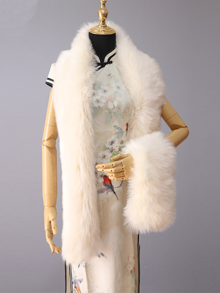 180cm Super Long Faux Fox Fur Scarf Autumn Winter Women Scarf Cosplay Warm Fluffy Shawl Wrap Luxury Scarf: Ivory
