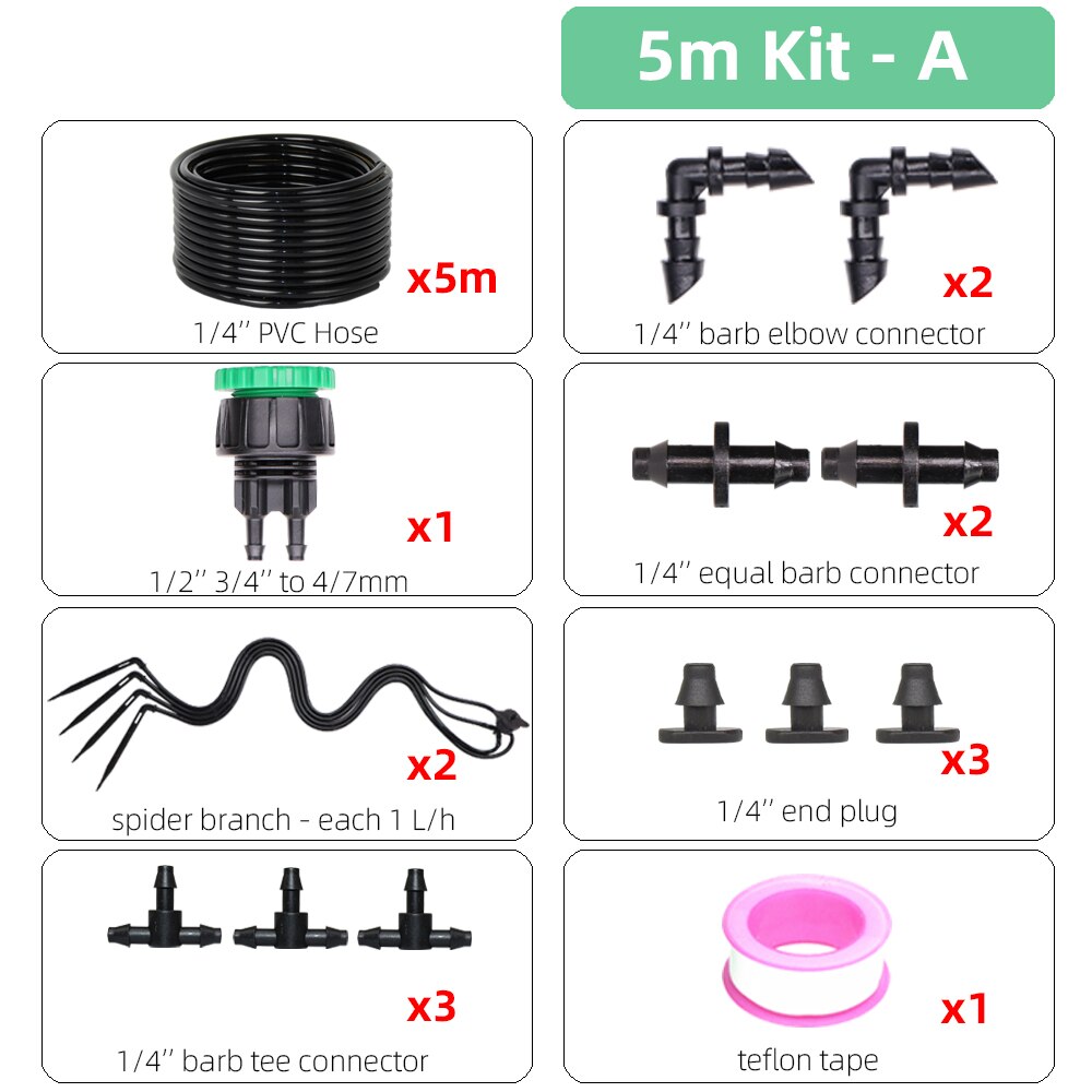 RBCFHI 5-50M Micro Spider Drip Irrigation System 4/7mm Main Line Potted Distribution Watering Kit Indoor Balcony Garden Set: A