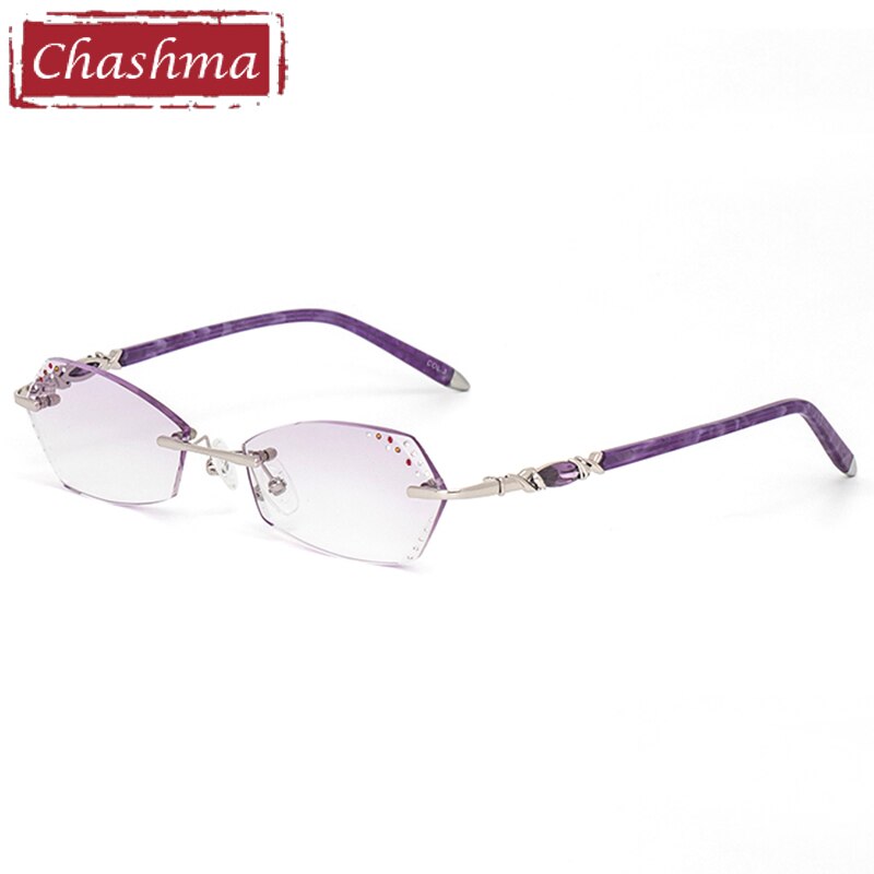 Women Prescription Glasses Frame Brown Colored Lenses for Eye with Diamonds Myopia Glasses Spectacles: Purple