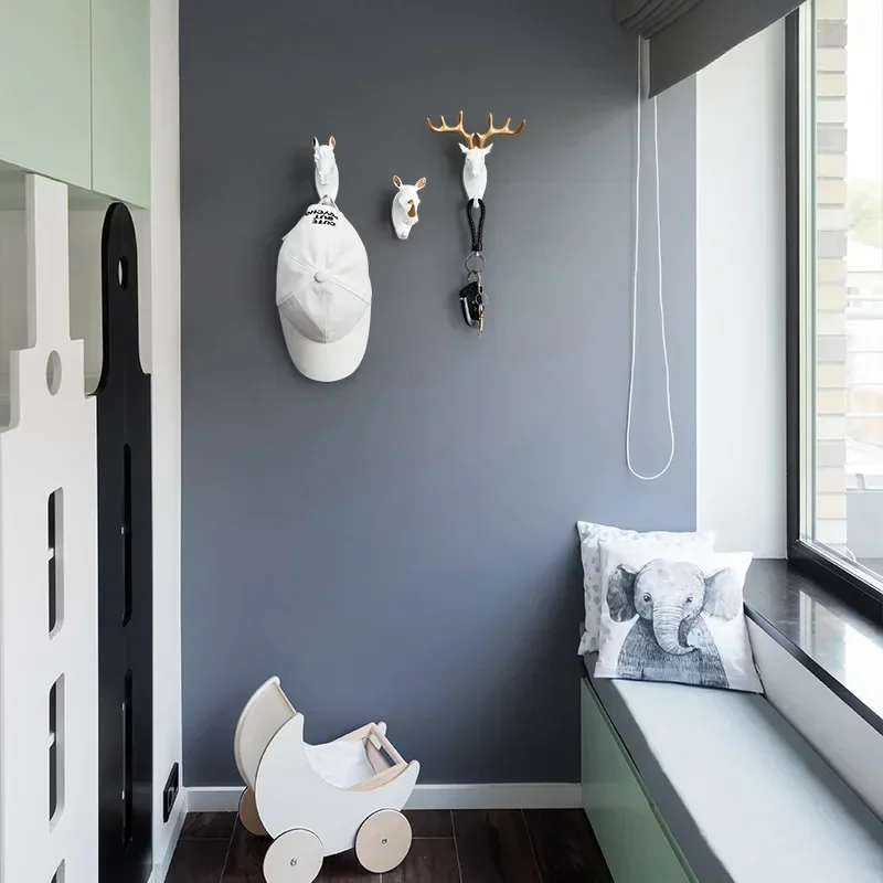 Muur Gemonteerde Haken Dierenkop Rek Kappen Muur Hanger Paard Giraf Elanden Olifant Haken Decoratief Decor Badkamer Accessoires