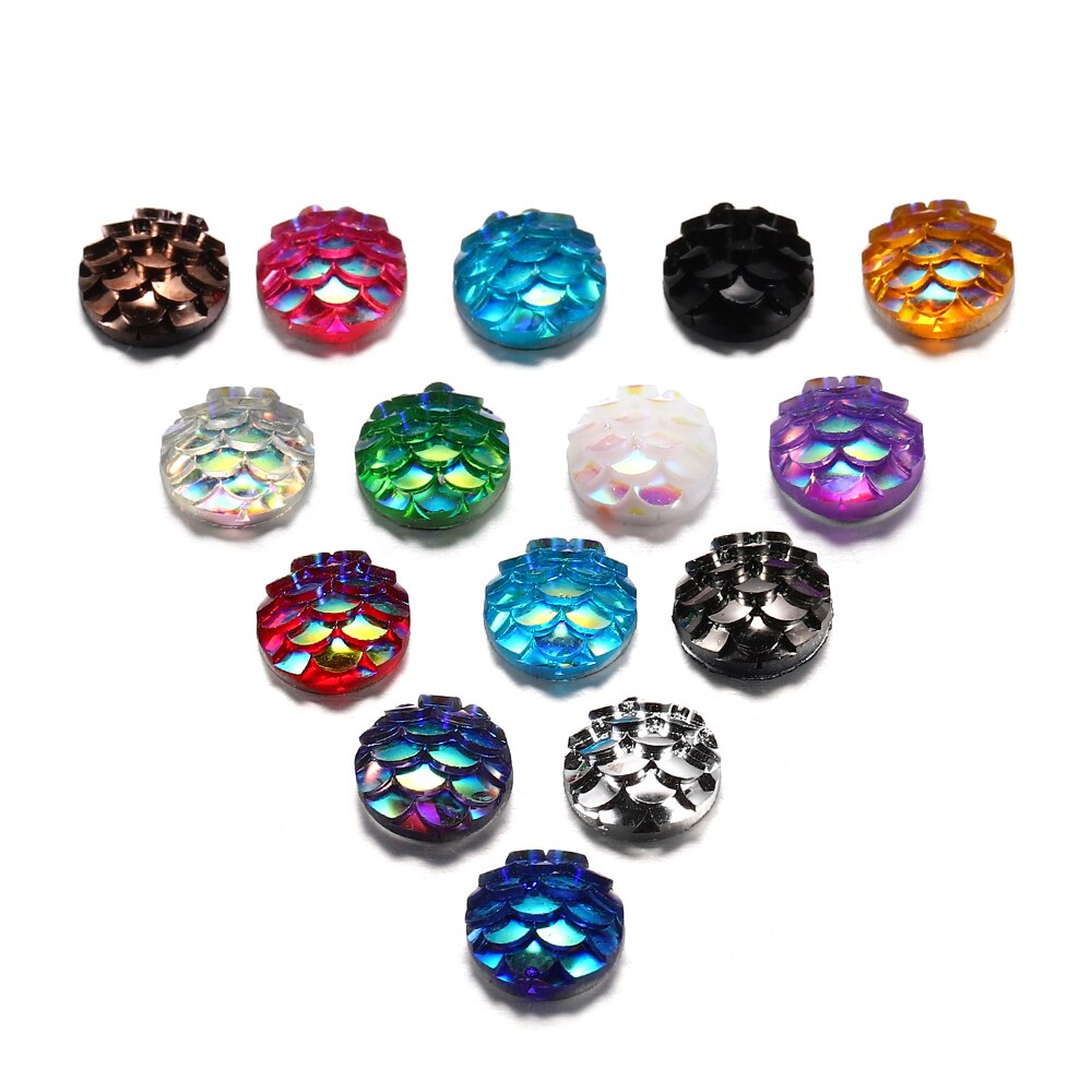 50Pcs 8mm Fish Scale Cabochons Flat Back Mermaid Resin Cabochon For Diy Jewelry Making Finding Supplies Accessories Bracelets