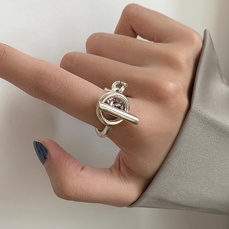Qmcoco minimalistische 925 silberne trendringe für damen vintage punk thai silber breite kette geometrische party feiner schmuck: R0544