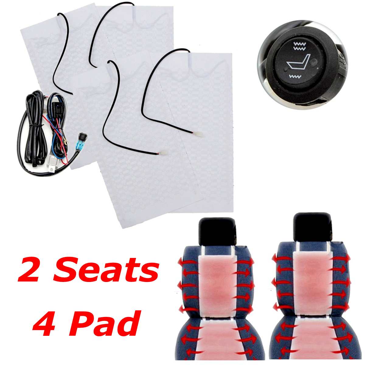 Universal 2 seats 4pcs 12v car carbon fiber High/Low heated seat heater pad switch kit Round Switch Winter Warmer Seat Covers