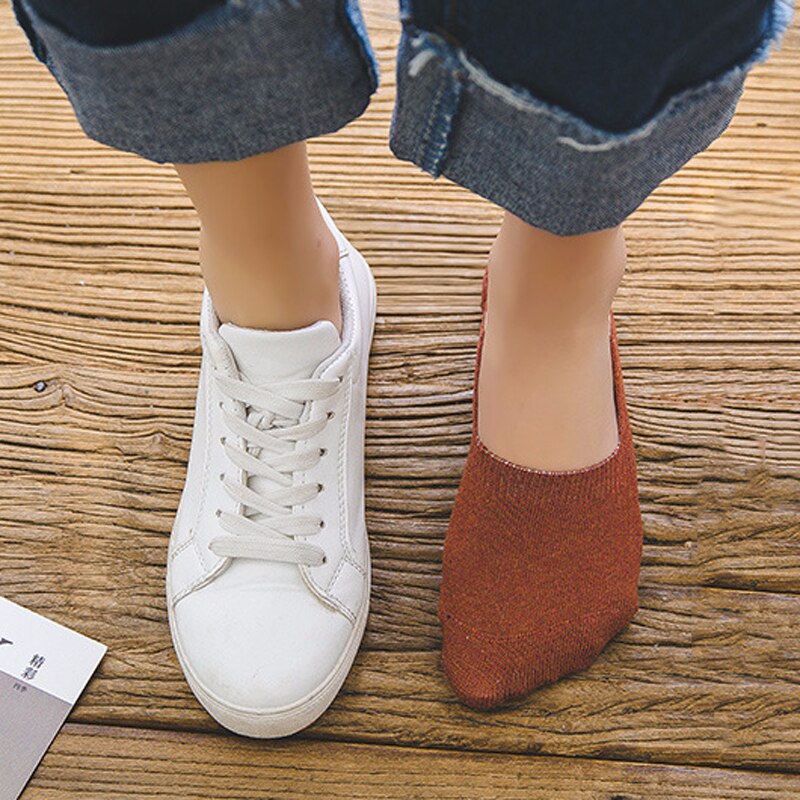5Pair Women's Cotton Invisible No Show Socks Non-slip Silicone Sock Solid Color Felmen Sock Slippers Short Socks
