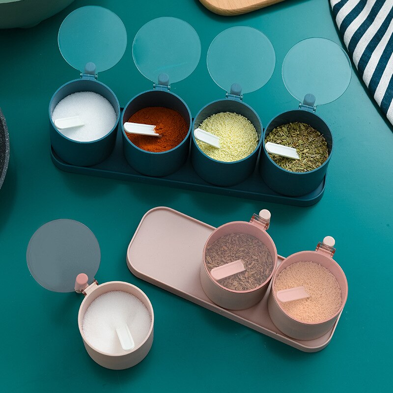 Seasoning Box Kitchen Combined Seasoning Tank Round Plastic Salt Tank Seasoning Box Set Seasoning Box