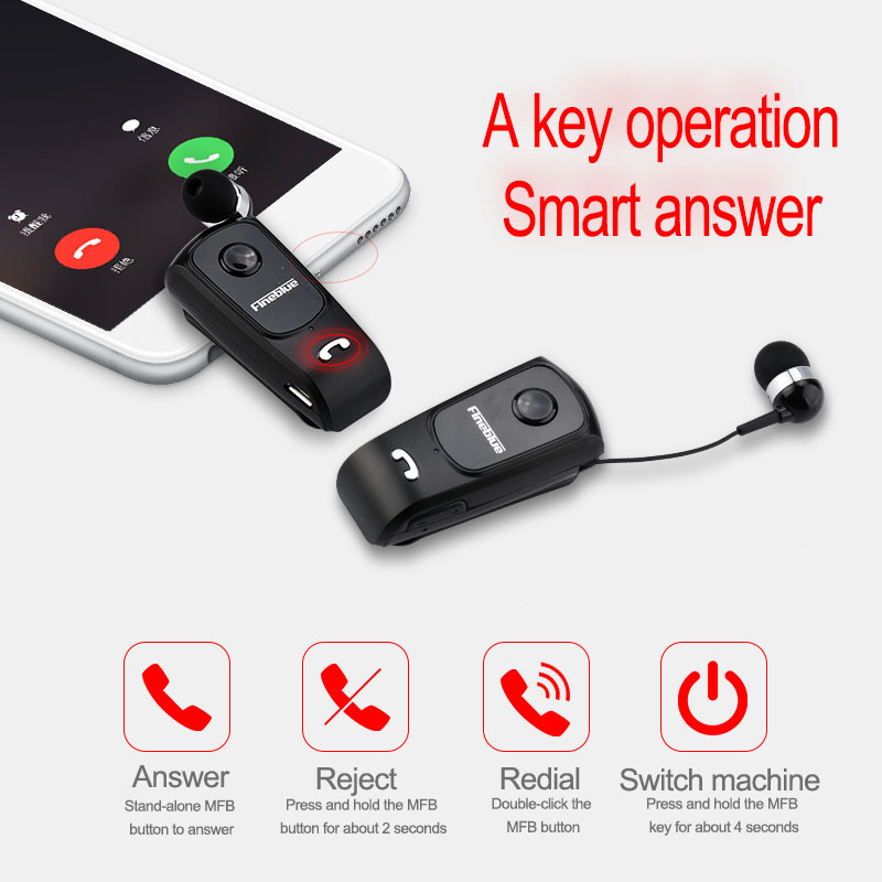 FineBlue F920 Retractable Wireless Bluetooth Earphones Handsfree Headset Stereo Headphone Clip Mic Phone Call Portable