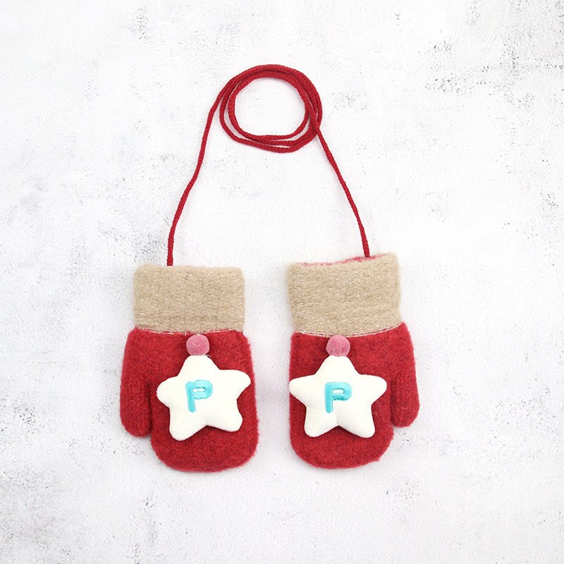 2-6 jaar Kinderen Baby Handschoenen En Wanten Meisje Jongen Winter Warm Gebreide Wollen Wanten Kid Meisje Fluwelen Dikke winter Handschoenen Voor Jongen: Red