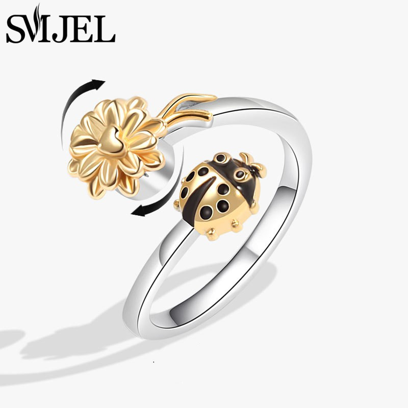 Sunflower Anxiety Ring Fidget Spinner Rings for Women Cute Butterfly Hummingbird Charms Finger Ring Anti Stress Rotate: Fluorescent