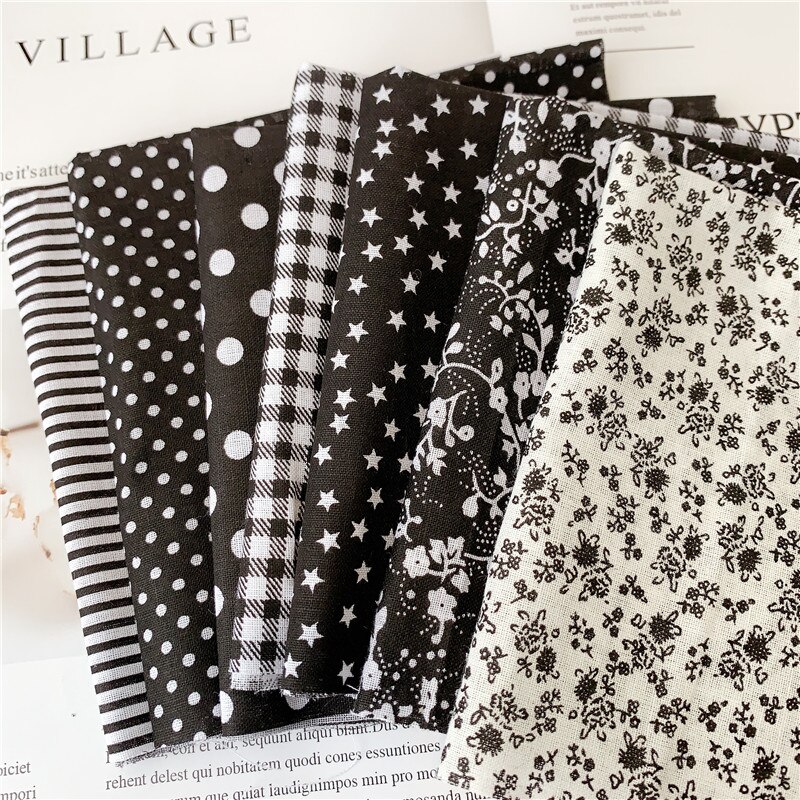 7 pièces 50cm X48cm plaine mince Patchwork coton tissu série florale bleu charme quarts paquet couture: black