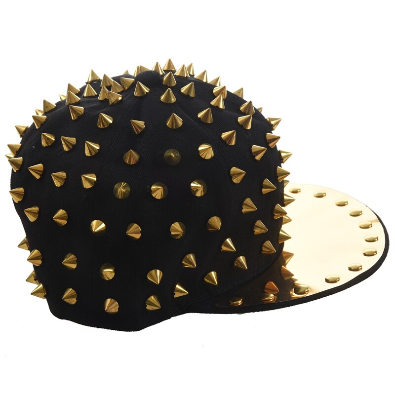 Chapeau noir casquette à clous or Hip Hop Punk gothique