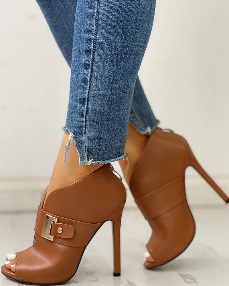 Pu peep toe gesp dunne hakken imitatieleren comfort laarzen