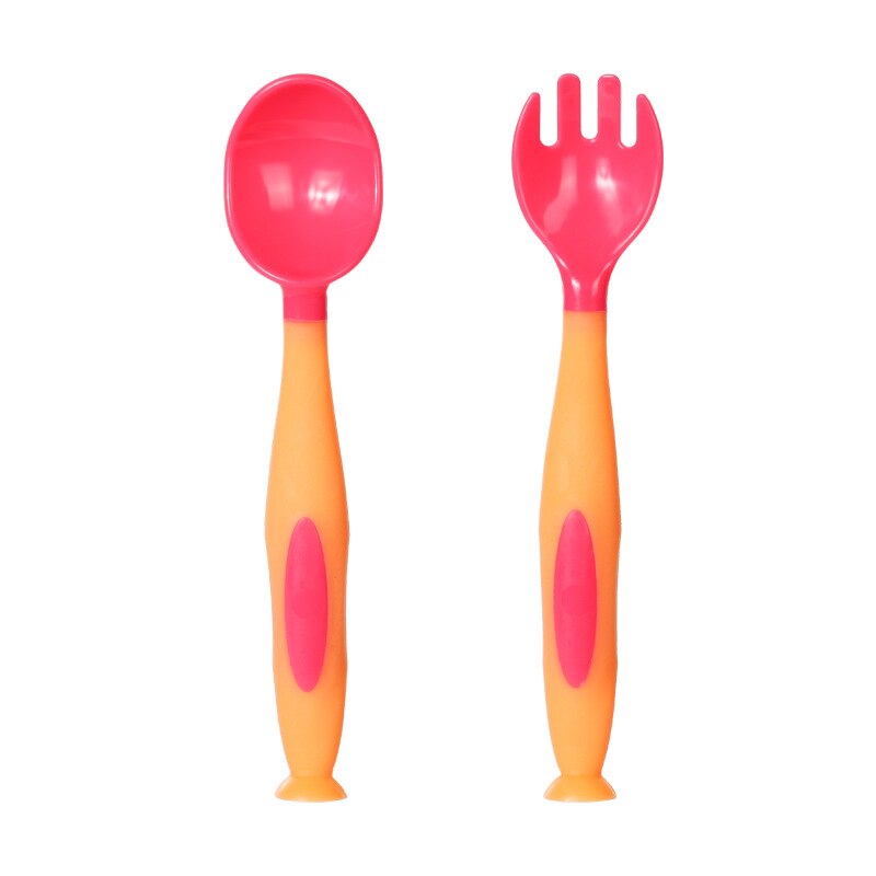 Baby Lepel Baby Leren Eten Training Shilly Lepel + Vork Set Pasgeboren Kinderen Servies Effen Voedsel Kom Gebogen Lepel: Yellow spoon fork