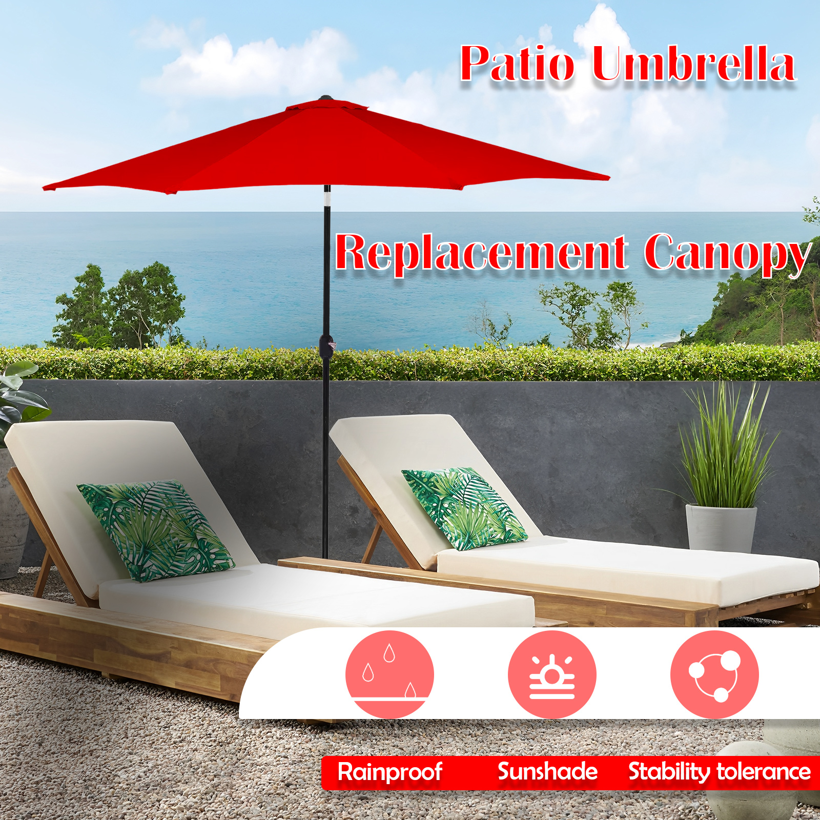 6,4 ft parasol terrasparaplu 6 ribben vervangende luifel polyester buitenparaplu praktische schaduwaccessoires voor strandtuin