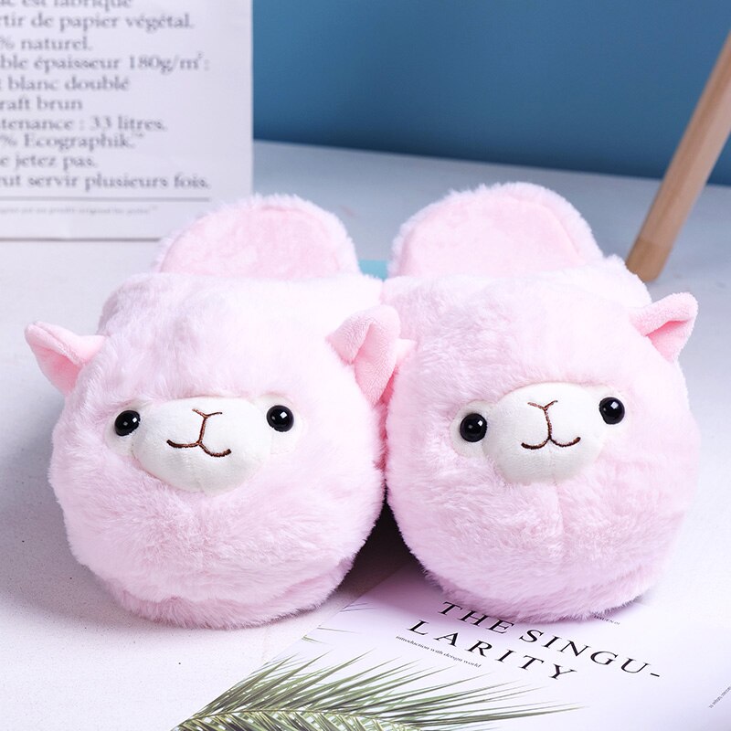 Vinter alpaca hjemmesko kvinder får hjemmesko bomuld varm pink indendørs hjemmesko dejlig tegneserie regnbue dyr kvinder hjemmesko: Lavendel / 6