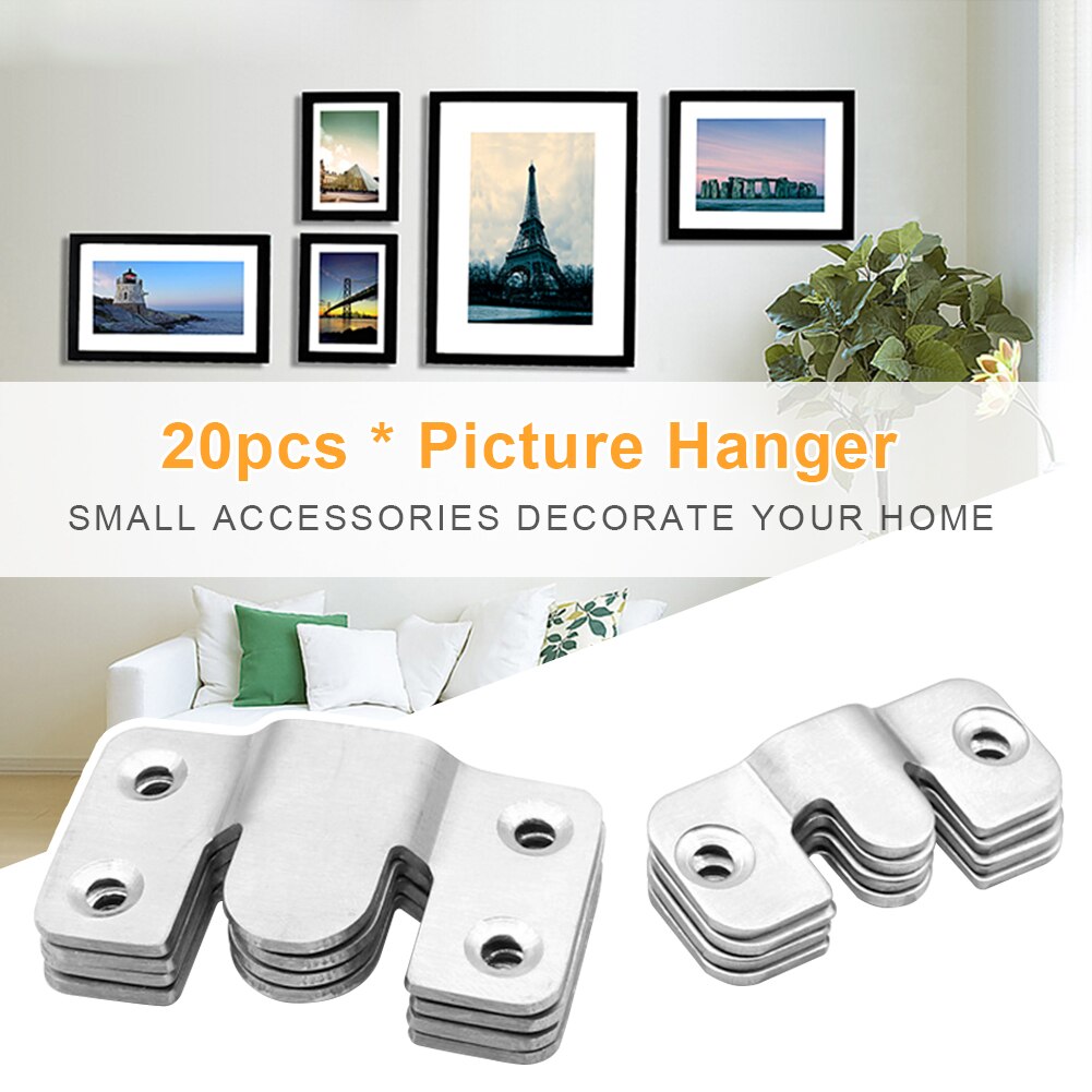 20pcs Art Gallery Hook Photo Frame Hardware Heavy Duty Picture Hanger Interlocking Stainless Steel Display Flush Mount Bracket