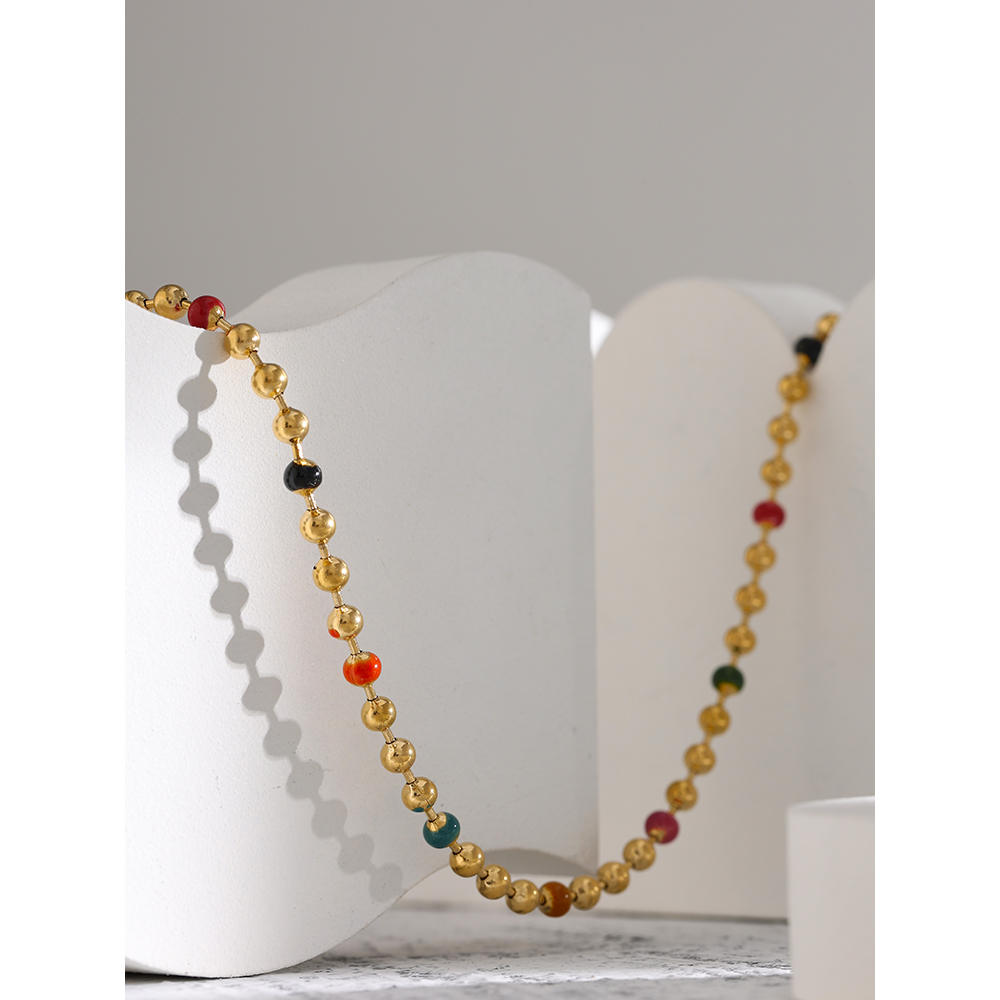Yhpup Rvs Bead Chain Ketting Statement Kleurrijke Enamel Kraag Ketting Joyería Acero Inoxidable Mujer