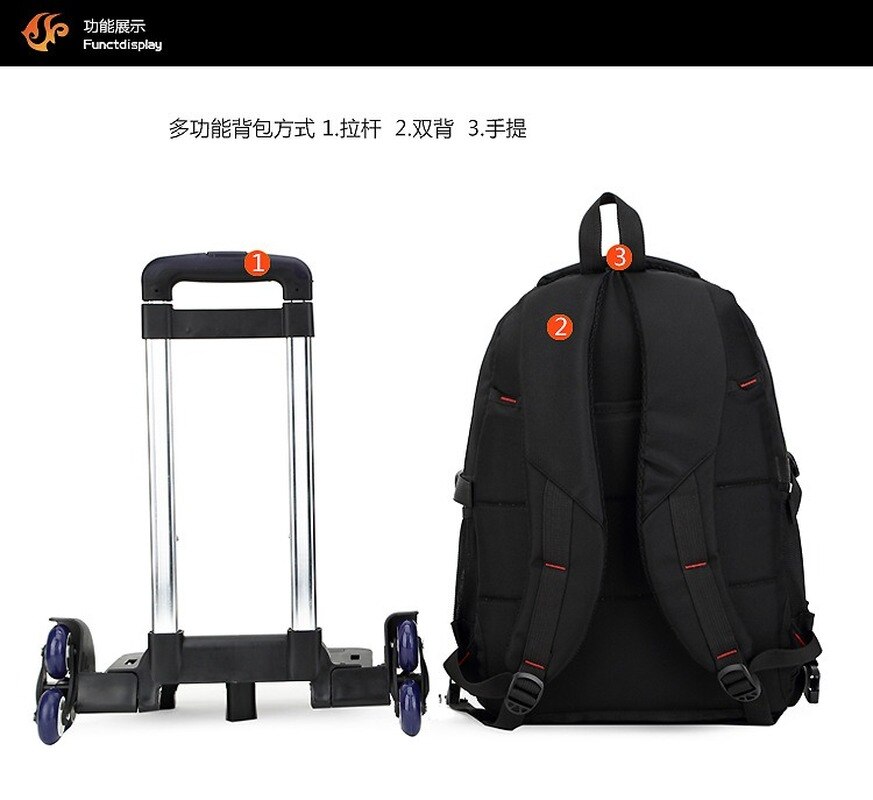 Rollende Rugzakken Schoolrugzak, Trolley Schooltassen 6 Wielen Voor Meisjes en Jongens Schooltas Afneembare Reizen Boekentas Lichtgewicht