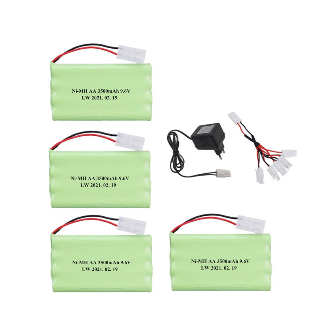 9.6V 3500Mah Ni-Mh Batterij Voor Rc Speelgoed Auto Tanks Treinen Robot Boot Gun Gereedschap 9.6V 3000Mah mimh Batterij Oplader 5in1 Kabel Set: Rood