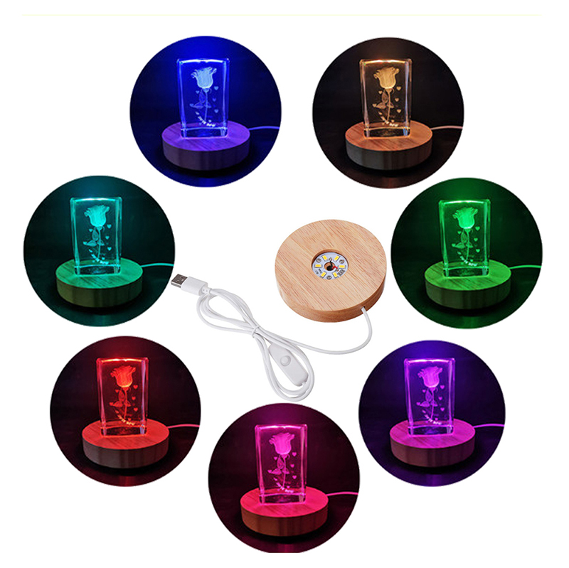 Wood led Light Base Rechargeable Remote Control Wooden LED Light Rotating Display Stand Lamp Holder Lamp Base Art Ornament