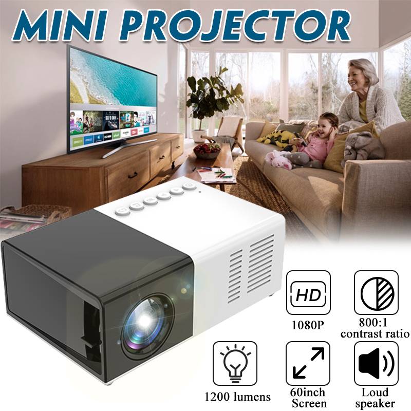 EU Mini J9 LCD LED Projector 1200 Lumens 1080P Beamer Portable 800:1 HDMI / SD / USB Office Home Cinema: Black
