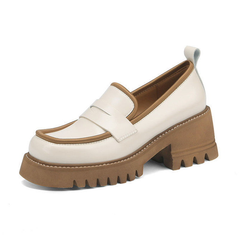 Mocasines de para mujer, zapatos de tacón alto sin cordones, con punta cuadrada Retro, con plataforma, talla 35-40, 2022: Beige / 40