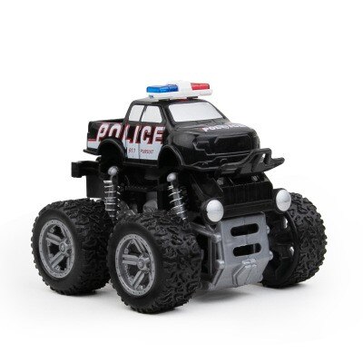 Children's four-wheel drive inertial off-road vehicle boy simulation off-road model anti-fall toy dinosaur car police car: Police car black