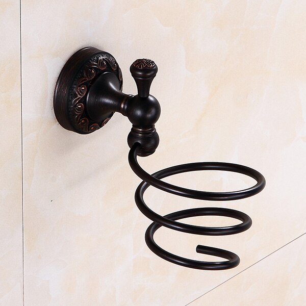 Messing Badkamer Accessoires Set Zwart Gepolijst Robe Haken Zeepbakje Toiletborstel Houders Wc Ringen Asbak Tissue Mand: Hairdryer Holder