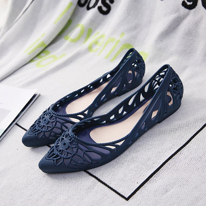 MCCKLE été femmes sandales PVC chaussures plates décontractées femme évider bout pointu sans lacet confort dames chaussures de gelée femme peu profondes: Blue / 6