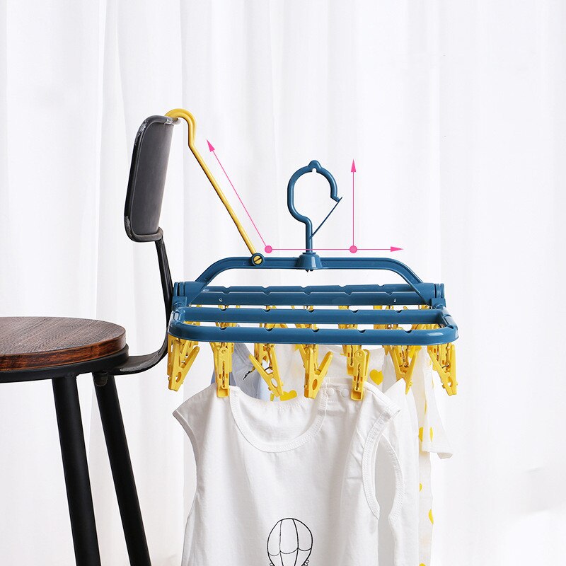 32-Clips Multifunctional Drying Rack, Foldable Side Hanger, Household Socks For Drying, Children's Hanger, Dormitory Drying Rack
