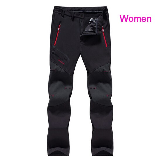 LoClimb-pantalones de senderismo para mujer, ropa de acampada, de invierno, impermeable, con forro polar, Softshell, Trekking al aire libre, AW152, 5XL: women black / Asian Size L