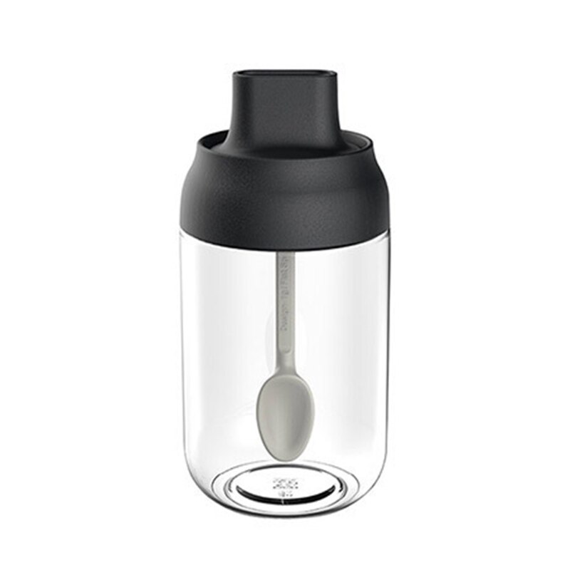 250ml High Borosilicate Glass Spice Jar Seasoning Condiment Salt Pepper Storage with Spoon Honey Stick Brush Lid Kitchen Supply: Black-A
