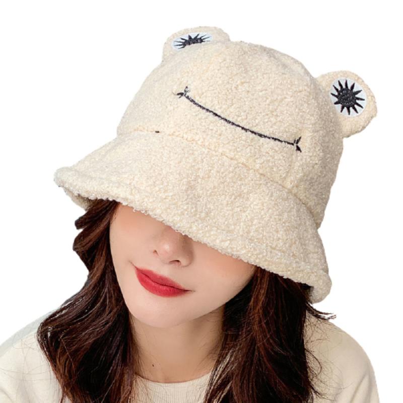 Lamb Wool Cat Ears Women Bucket Hat Autumn Winter Fisherman's Plush Bucket Hats Keep Warm Casual Cap Female Flat Top Hat: 05
