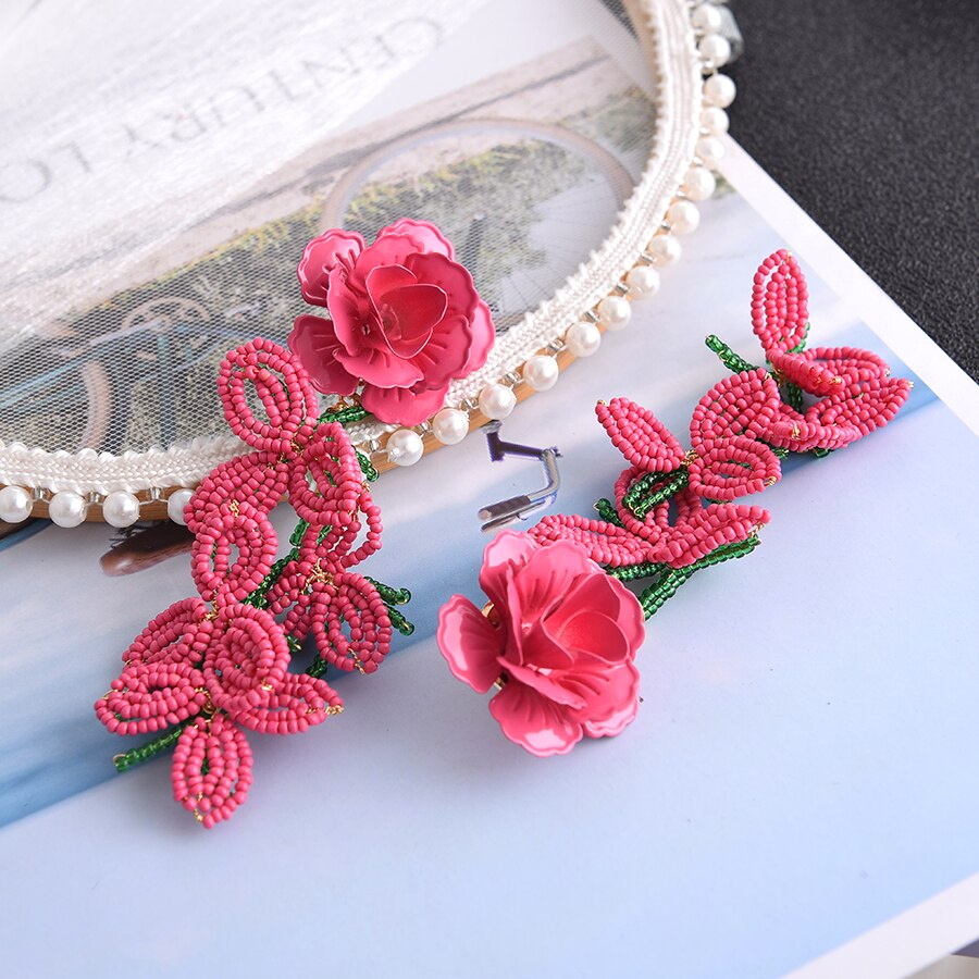 Ztech Beads Flower Large Za Earrings For Women Acrylic Handmade Jewelry Brincos Wedding Party