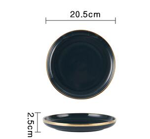 Ensemble de dîner en céramique de luxe couleur bleu foncé ou rose: assiette de dîner + assiette d'accent + bols + cuillère adge en or: 8 inch dark blue