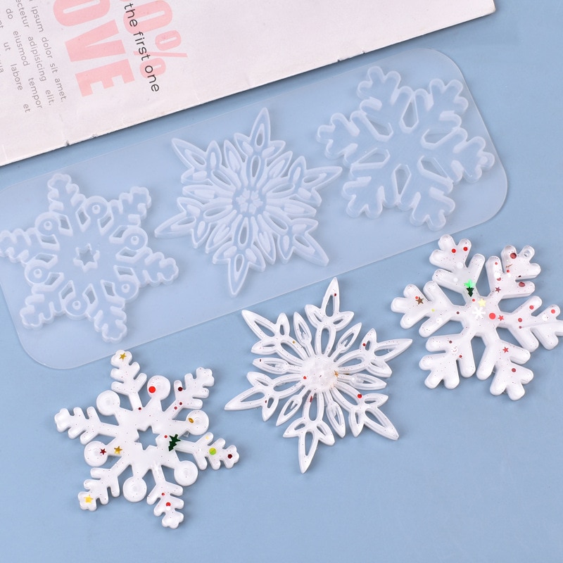 Kerst Holle Sneeuwvlok Ornament Silicone Mold Soft Clear Mal Hars Ambachtelijke Winter Versiering Diy Hangers Sieraden Maken