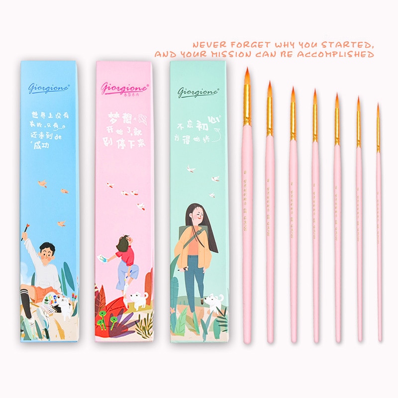 7pcs Giorgione Watercolor Paint Brush Set Multi-Shape Paint Brush For Gouache/Acrylic/Oil Painting Children Drawing Art Supplies