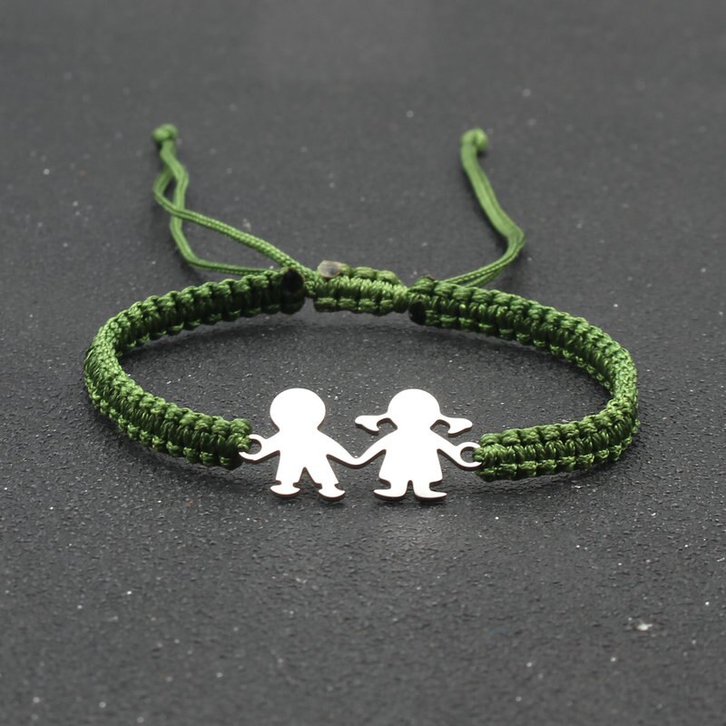 Leuke Familie Stijl Roestvrij Staal Jongen Meisje Bedelarmband Lucky String Handgemaakte Braid Verstelbare Armbanden Voor Vrouwen Mannen Stellen: ArmyGreen