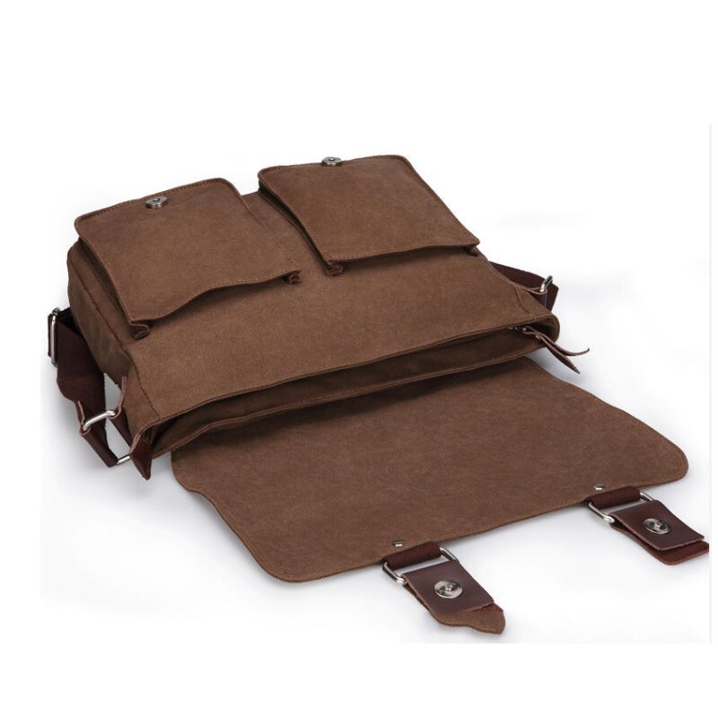 Herentas retro donkergrijs bruine messenger schoudertas klassiek casual 100%  katoenen canvas crossbody tas laptop ipad aktetas