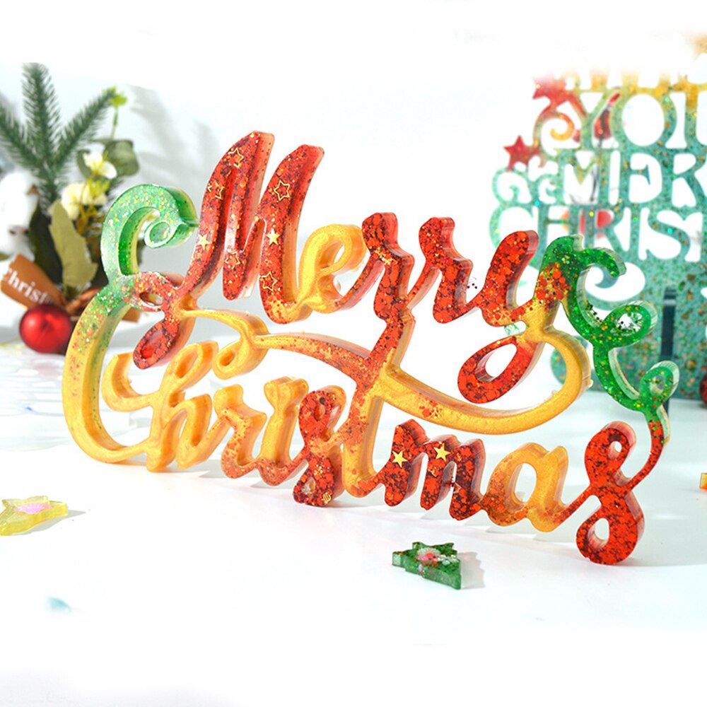 Kerst Decoratie Diy Epoxy Mold Crystal Epoxy Hars Kerstboom "Merry Christmas" Brief Hanger Decoratie