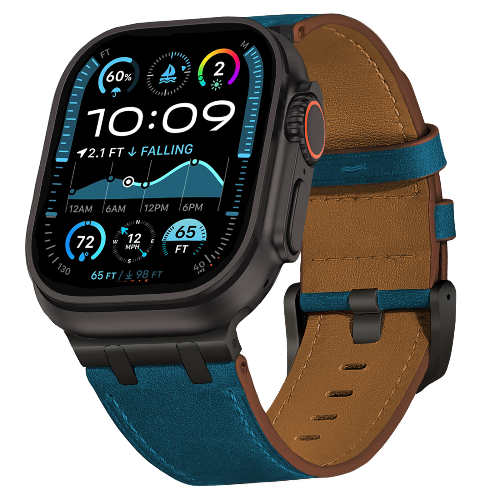 Leather Band for Apple Watch Ultra 2 49mm Series 10 46mm Luxury Strap Sports Bracelet for iWatch 10 9 8 7 6 5 4 SE ultra 44 45mm: Blue White