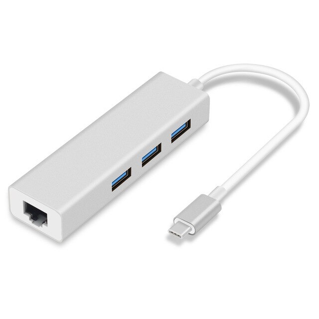Typ c hub ethernet usb 3.0 2.0 to rj45 hub 10/100/1000m ethernet adapter nätverkskort usb lan för macbook mobiltelefon usb c hub: Silver-