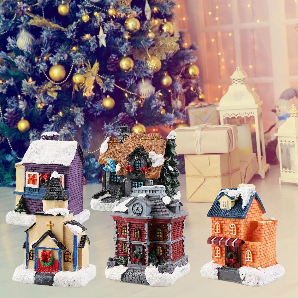 Christmas Decorations Lighthouse Christmas Scene Village Houses Town With Warm White Dream European Style Snow House Kids 1