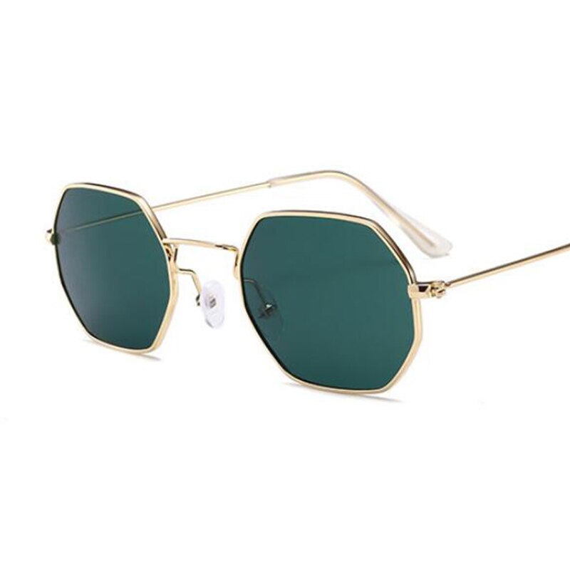 90's hexagon zonnebril vrouwen classic Platte Lens Clear Zonnebril mannen mannelijke retro kleine metalen frame zonnebril vierkante glazen