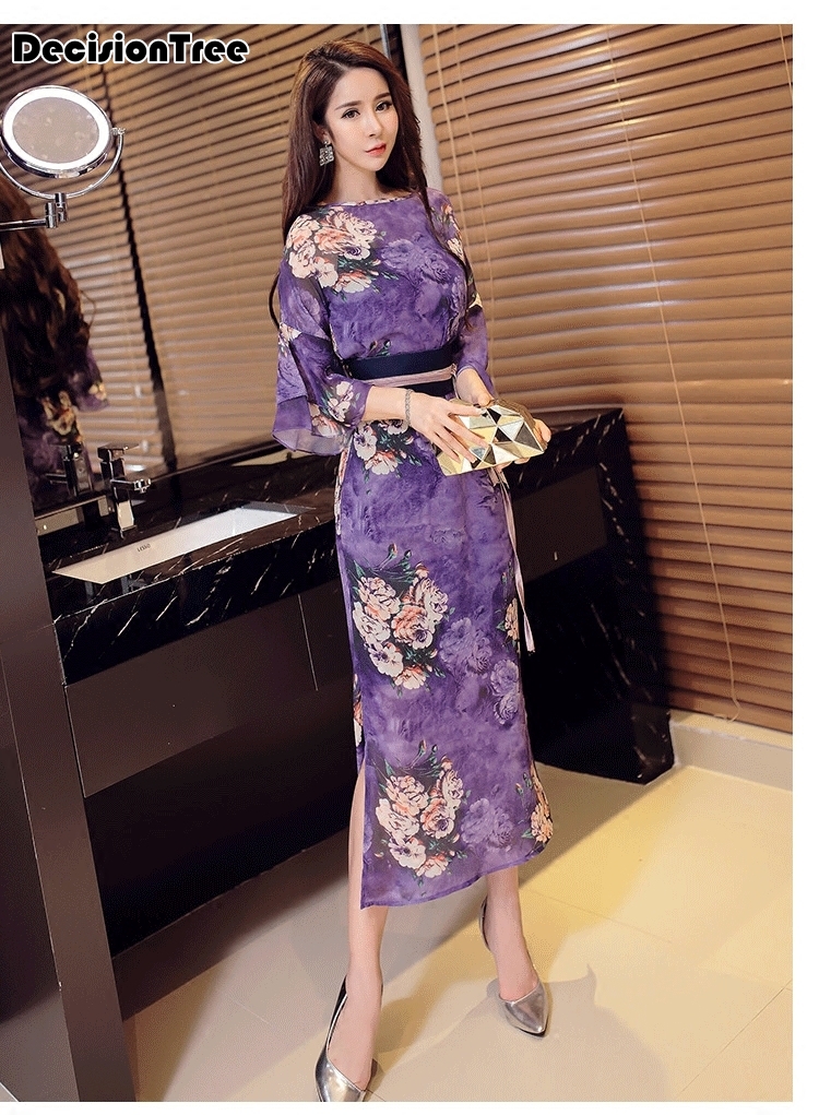 chinese traditional long dress printed retro cheongsam women chinese traditional dress qipao chinese dress