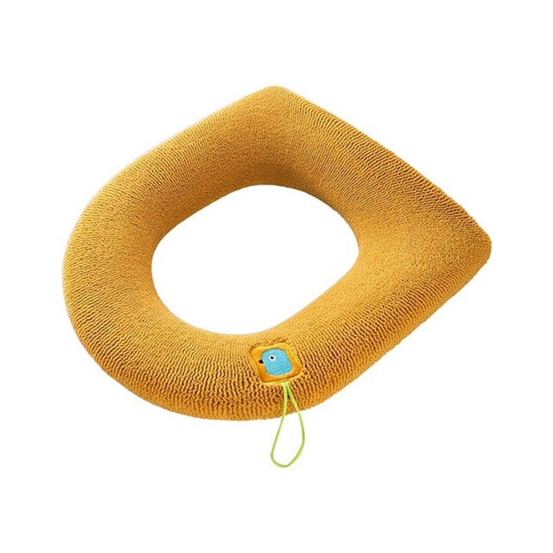 Housse de siège de toilette chaude d&#39;hiver, tapis de fermeture épais, coussin doux tricoté, housse de Bidet lavable en forme de O, accessoires de toilette: Yellow with Handle