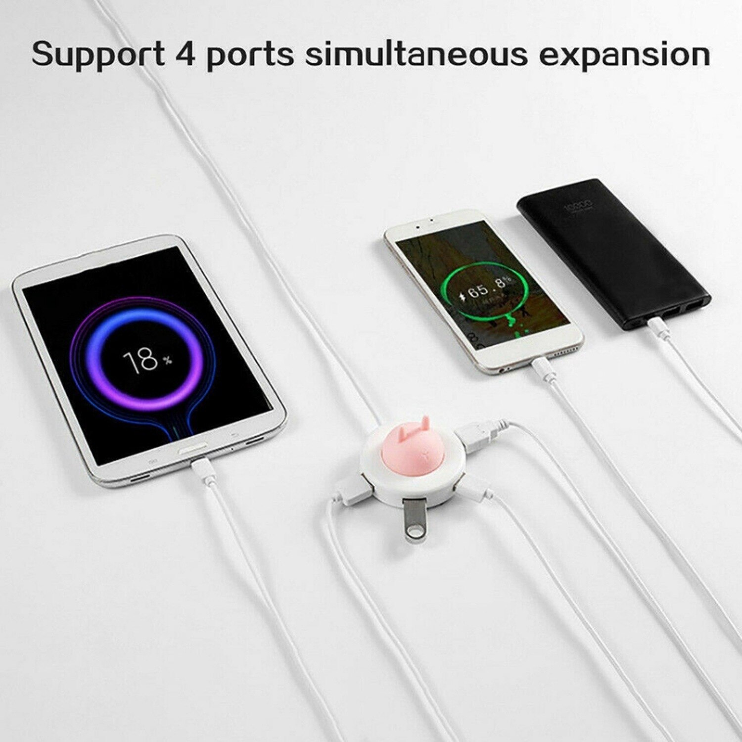 2x luz de noche USB Hub portátil atmósfera noche luz Centro de Extensión 4 puertos USB Splitter Cable dibujos animados (rosa y azul)
