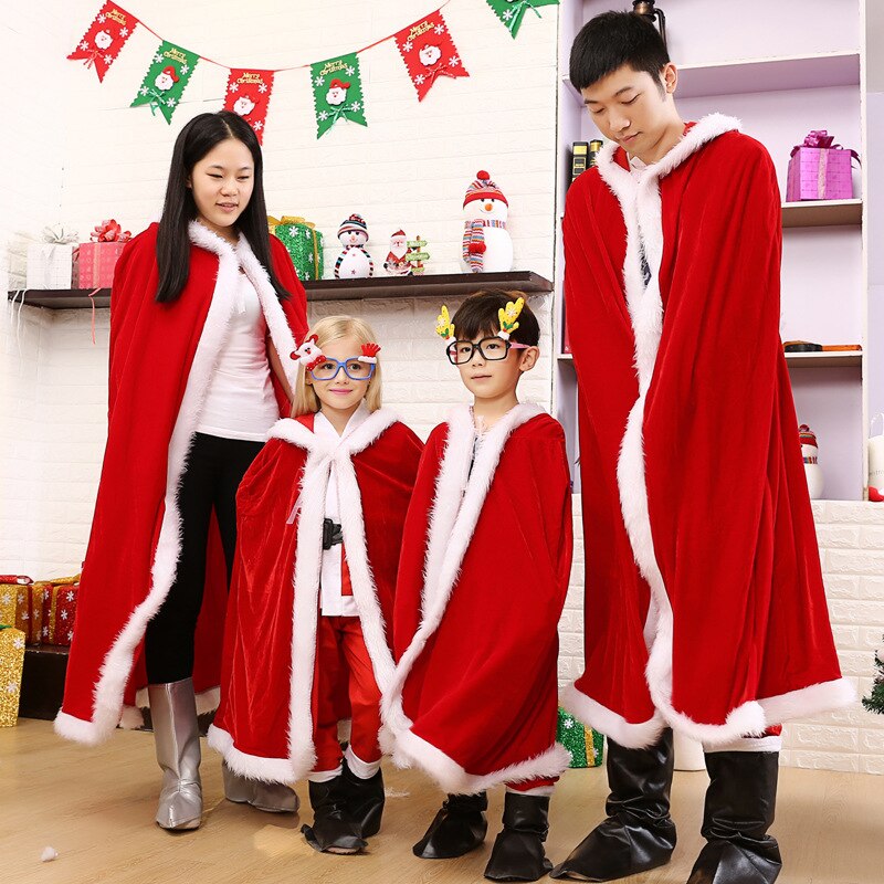 Gold Velvet Christmas Clothes for Adults and Children Santa Claus Cloak with Hat Red Kids Performance Clothing Christmas