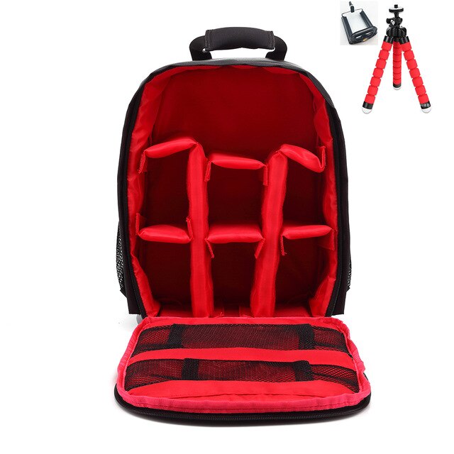 Multi-functional Camera Backpack Video Digital DSLR Bag Waterproof Outdoor Camera Photo Bag Case for Nikon/ for Canon/DSLR: red and tripod