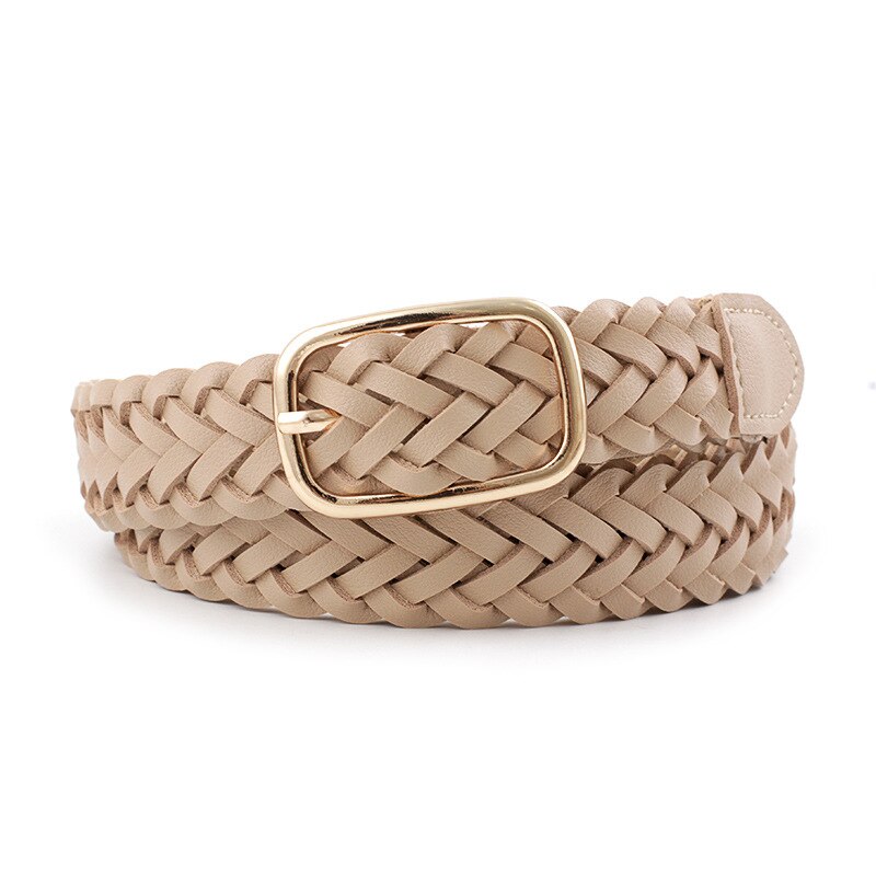 Casual tejido de punto PU cuero pretina femenina señoras decorativas mujeres cinturones ropa soga para accesorios trenzados: Caqui