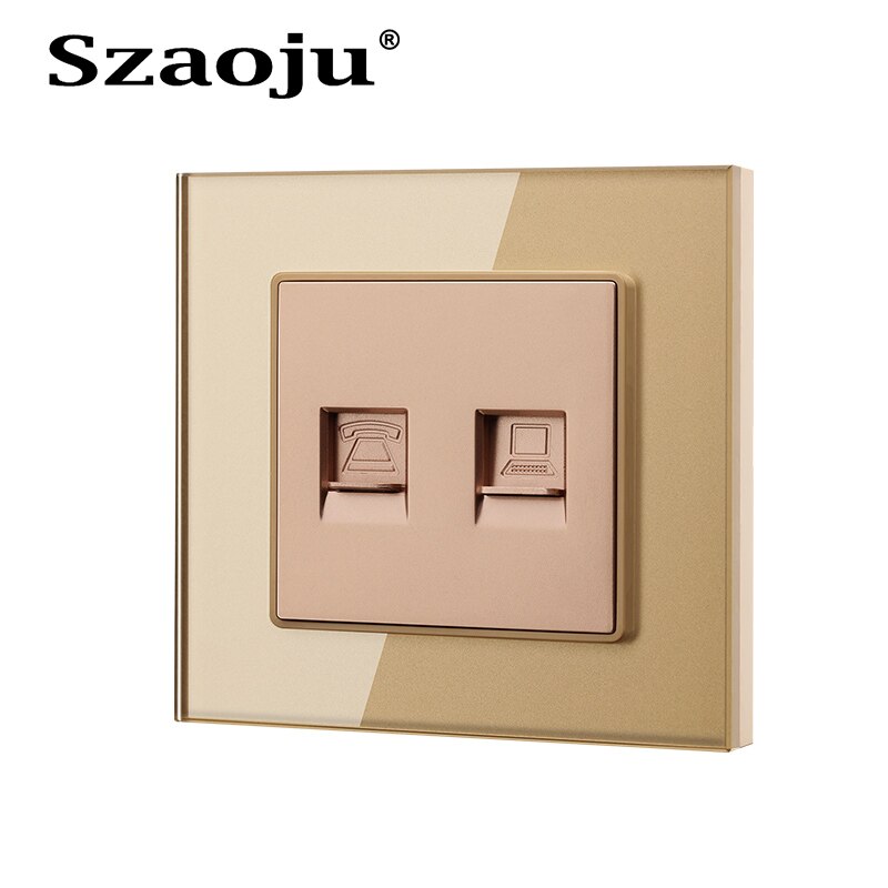 Szaoju Luxury silver-plated TV coaxial socket Antenna/Network/Telephone wall-mounted panel socket crystal tempered glass panel: TEL Internet